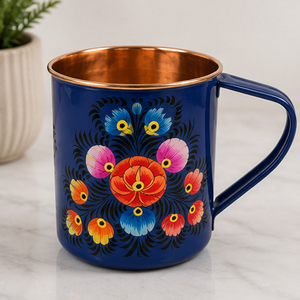 Luxury Hand Painted Floral Pink <b>Copper</b> <b>Mug</b> The gleaming polished <b>copper</b> interior and lip contrast beautifully with the colorful - Product Image 3