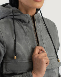 Chaqueta de Forro Polar con Capucha para Mujer, de Alto Rendimiento, Color Gris, de Gamuza, con Cierre de Cremallera, Resistente al Viento, Estilo Utilitario para Otoño, 320 g, 2026 - Product Image 4