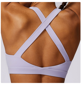 Soutien-gorge de sport orange sans coutures pour femme, col ras du cou, dos nageur, maintien élevé, respirant, pour le yoga, couleur unie, en tissu extensible avec dentelle - Product Image 5