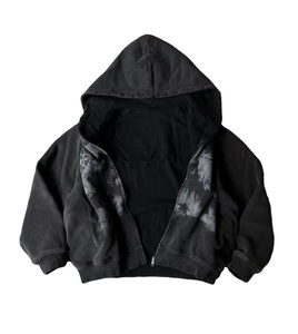 Sweat à capuche court sur mesure de haute qualité pour hommes, en coton lourd, surdimensionné, délavé à l'acide, avec fermeture éclair, impression sérigraphique - Product Image 3