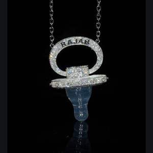 925 Sterling <b>Silver</b> Iced Moissanite Pacifier <b>Pendant</b> Rhodium Plated <b>Initial</b> Letter Charm for Party - Product Image 1