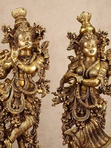 ยกระดับพื้นที่ของคุณด้วยรูปปั้นพระราชาคุริสนาทองเหลืองบริสุทธิ์ขนาด 30 นิ้ว สไตล์ป๊อปอาร์ต อาร์ตเดโค ประณีตประณีตด้วยงานฝีมือ สะท้อนความศักดิ์สิทธิ์ - Product Image 2