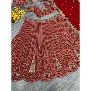 Diseñador tradicional chino fiesta desgaste Lehenga Choli hermoso hilo bordado trabajo - Product Image 4