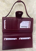 Dompet Wanita Kulit Warna Merah Anggur, Dompet Panjang dengan Tali Pegangan, Penutup Magnetik, Aksesoris Fashion, Dompet Jinjing
