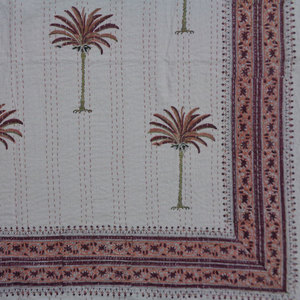 Hand Embroidered Cotton Kantha Twin Quilt <b>Throw</b> Hand Block Printed 150x220 cm Indian Handmade Bedspread Home Export Home Textile - Product Image 5