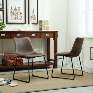 Set di 2 Sedie da Pranzo Lotusville in Pelle PU Vintage, Stile Rustico Marrone Antico per Cucina - Product Image 4