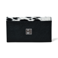   Portefeuille RFID en cuir de vachette à poils pour femme, style western bohème, pochette cowgirl