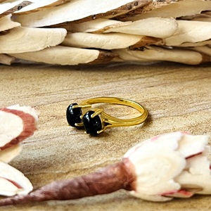 Latest Unique <b>Black</b> Onyx Gold <b>Ring</b> Boho Brass <b>Rings</b> For Women 18k Plated Two Stone Design Vintage <b>Ring</b> For Wholesale/OEM/ODM - Product Image 4