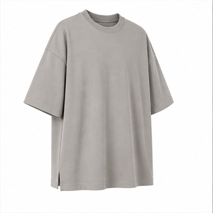 T-shirt Homme Oversize à Manches Courtes Col Rond en Coton Gris Pierre Brossé Coupe Cocon Personnalisé MTS-OVR-0005 - Product Image 4