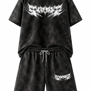 Ensemble coordonné streetwear personnalisé en molleton épais French Terry, t-shirt et short oversize, imprimé délavé effet soleil - Product Image 3