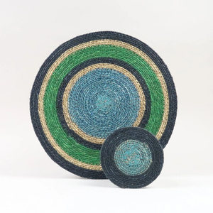 Best Selling Wholesale Sustainable Braided Handwoven Seagrass Blue Green <b>Round</b> Placemat <b>Dining</b> <b>Table</b> Mat Bulk Restaurant Decor - Product Image 3