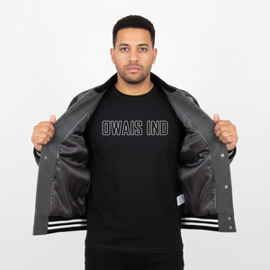 Veste universitaire grise pour homme avec manches en cuir, logo brodé et motif de patch numéro 23, motif lettres sur le devant, style décontracté - Product Image 2