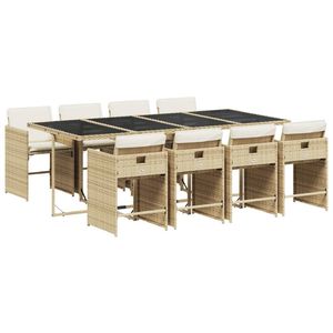 Conjunto de Comedor Plegable para Patio de 8 Plazas, en Ratán Sintético PE Beige - Product Image 2