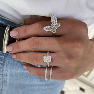 Diamond Butterfly Statement <b>Rings</b> 14k 18k Solid <b>Gold</b> Luxury Round Baguette Cut Lab Grown Pave Set Modern Delicate <b>Cocktail</b> Bands - Product Image 4