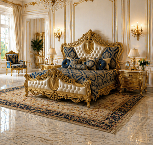 Palace-Inspired Gold Finish Upholstered King Size Bed <b>Set</b> Top Selling Bed With Dressing And <b>Side</b> <b>Tables</b> Wooden Bedroom Suite USA - Product Image 6