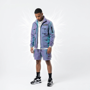 Unisex Streetwear 2 Piece <b>Shorts</b> <b>Set</b> Hooded Jacket With Pockets Color Blocked Purple Blue Sportswear All Seasons Regular Fit - Product Image 3