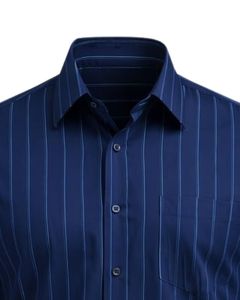 Camisa de Vestir para Hombre, Azul Marino a Rayas, Corte Entallado, Manga Larga, Cierre de Botones, Formal, Casual, para Oficina, Mezcla de Algodón, OEM, ODM, Logotipo Personalizado - Product Image 4