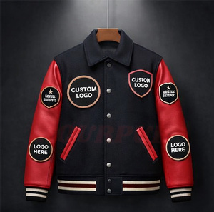 Vestes varsity pour hommes avec col rabattu, logo personnalisé et patchs brodés en chenille sur mesure, commandes en gros OEM. - Product Image 1