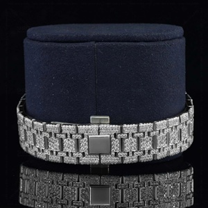 Montre de luxe pour homme à quartz avec diamant Moissanite et boîtier en acier inoxydable, cadran en verre massif, aiguilles analogiques, montre Hip Hop à quartz - Product Image 3