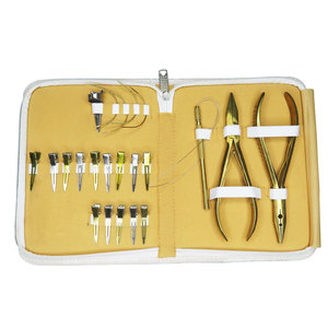 Professional 18pcs Gold Hair Extension Tool Kit - Dual <b>Pliers</b> <b>Set</b> with Pulling Needle Loop Threader and Duckbill Clips - Luxury - Product Image 1
