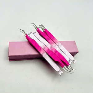 Pince à cils rose ombré Diamond Grip en acier inoxydable, pointe précise pour l'application des cils, volume russe - Product Image 4
