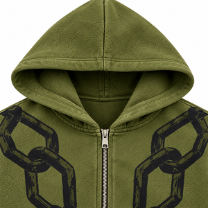 Ensemble sweat à capuche et pantalon unisexe en molleton vert olive 100 % coton, coupe oversize, style streetwear décontracté - Product Image 3