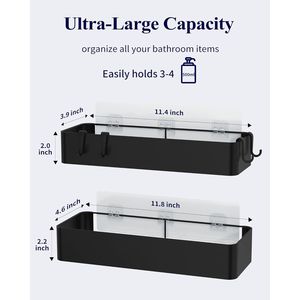 Lot de 2 étagères de douche adhésives en métal antirouille, sans perçage, organisateur de salle de bain, noir, grand format - Product Image 4