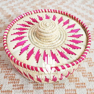 Cesta de Almacenamiento Redonda de Hierba Moonj Natural Vintage con Tapa, Diseño Ecológico - Product Image 2