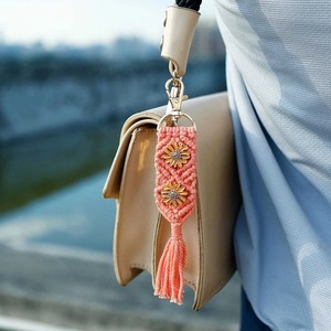 Stylish Boho Star Macrame Keychain Handmade Cotton Rope Keyring Bag Charm Purse <b>Backpack</b> Aesthetic Accessory Gift From India - Product Image 4