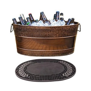 Copper Hammered Ice <b>Bucket</b> <b>with</b> <b>Lid</b> Vintage Round Beverage Tub <b>Metal</b> Handles Insulated - Product Image 1
