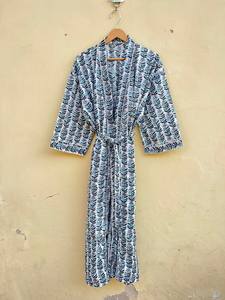 Bata Kimono de Algodón 100% Tejido con Estampado de Bloques y Dibujos Animados Naaz para Mujer, Camisón de Verano Hecho a Mano ODM con Cuello en V y Cintura Elástica Completa - Product Image 5