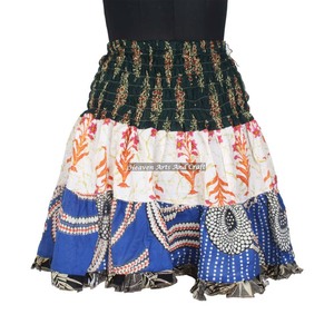 Cotton Sari Mini <b>Skirt</b> Patch Work Mini <b>Skirts</b> Boho Style Women Cotton Patch Work 20 Inch Boho Stylish Multi Color Patch Cotton - Product Image 3