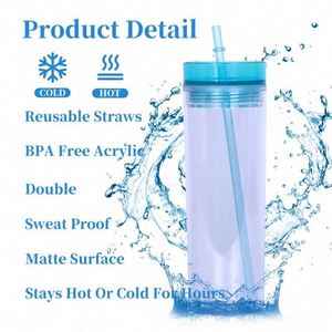 Vaso de Plástico Transparente Reutilizable de 16 oz con Logotipo Personalizado, Vaso Acrílico Delgado de Color Pastel Mate con Pajita y Tapa - Product Image 4