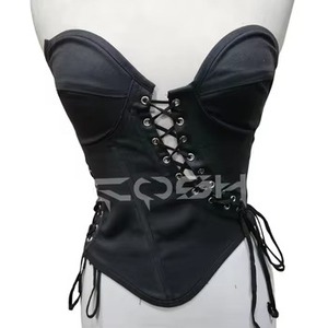 Corsé de Algodón Negro al por Mayor con Varillas de Acero y Triple Detalle de Cordones - Product Image 3