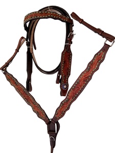 Juego de coraza y cabeza de diseño rayado verde tallado a mano Cuero de estilo occidental marrón con tachuelas para propietarios de caballos - Product Image 3