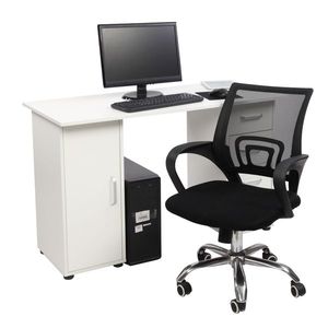 Bureau d'ordinateur blanc à une porte et quatre tiroirs - Product Image 6