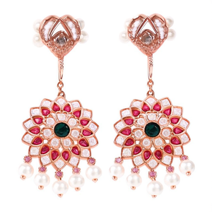 Rose Gold Drop & Hoop Earrings with Heart and Flower Zircon Design for Wedding Party Gift - Product Image 1