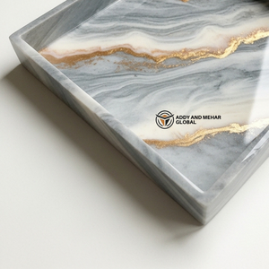 Bandeja de Almacenamiento Cuadrada Moderna de Resina al por Mayor, Plato Decorativo Personalizado con Diseño de Mármol Gris, Artesanía de Resina Premium para Empresas - Product Image 3
