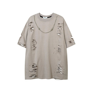 เสื้อยืดโอเวอร์ไซส์ทรงบ็อกซี่ แขนสั้น คอเต่า ผ้าถัก ลายวินเทจฟอกสี  สำหรับผู้ชาย รุ่น AI-TS-45 - Product Image 5