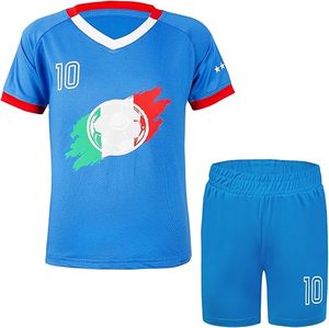 Ensemble de maillot de l'équipe nationale d'Italie Thopson International, bleu et blanc, avec short et numéro 10, en polyester à séchage rapide, vêtements de sport pour enfants - Product Image 6