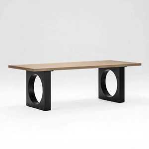 Table à manger industrielle en chêne noir, grande table de cuisine rectangulaire en bois massif avec base architecturale sur pieds pour 6 à 8 personnes - Product Image 2