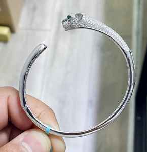 925 Sterling <b>Silver</b> Panther Head Bangle Diamond Shape Round Brilliant Cut Channel Setting Open <b>Cuff</b> <b>Bracelet</b> for Women - Product Image 2
