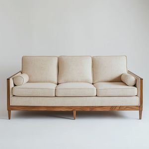 Elegant Teak Wood Mid Century Modern <b>Sofa</b> with Bolster Cushions for Living Room - Product Image 3
