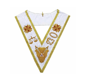 Collar Ceremonial Premium del Rito Escocés de 31.º Grado, Cinta Moiré Blanca, Hilos de Oro, Bordado a Mano, OEM ODM - Product Image 1