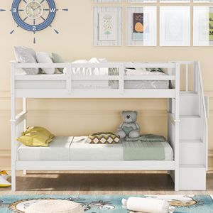 Letto a castello bianco a due piazze con contenitore e sponda di protezione per cameretta bambini/dormitorio (vecchio SKU LP000109AAK) - Product Image 2