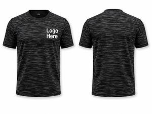 Men's Black Patterned Short Sleeve <b>T</b>-<b>Shirt</b> Regular Fit Quick Dry O-Neck Knitted <b>Polyester</b> Casual Wear with Front Logo - Product Image 1