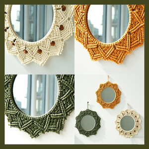 Espejo Redondo de Pared de Macramé Boho de 14 Pulgadas, Hecho a Mano con Cuerda de Algodón, Decoración Colgante para Dormitorio, Sala de Estar, Decoración del Hogar - Product Image 5