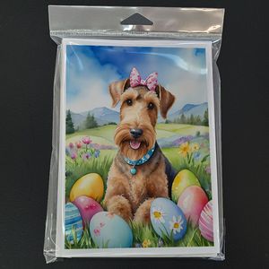 Whimsical Airedale Terrier <b>Easter</b> Egg Hunt <b>Pack</b> of 8 A7 Size 5x7 Blank Greeting <b>Cards</b> with Envelopes for Note Writing - Product Image 3