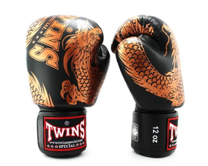 Latest Designs Custom Made Professional Muay Thai Boxing Gloves 16 Oz White Gold <b>Dragon</b> Print Leather Outdoor Lightweight - Product Image 3