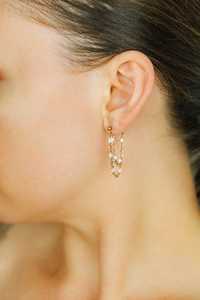 Pendientes Delicados de Doble Cadena con Perlas y Esmalte Blanco, con Cuentas Colgantes, Plata de Ley 925, Bañados en Oro de 14K, para Aniversario - Product Image 2
